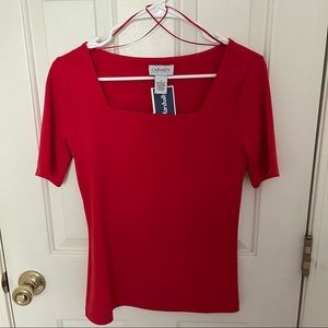 ❤️ Red square-neck business casual blouse